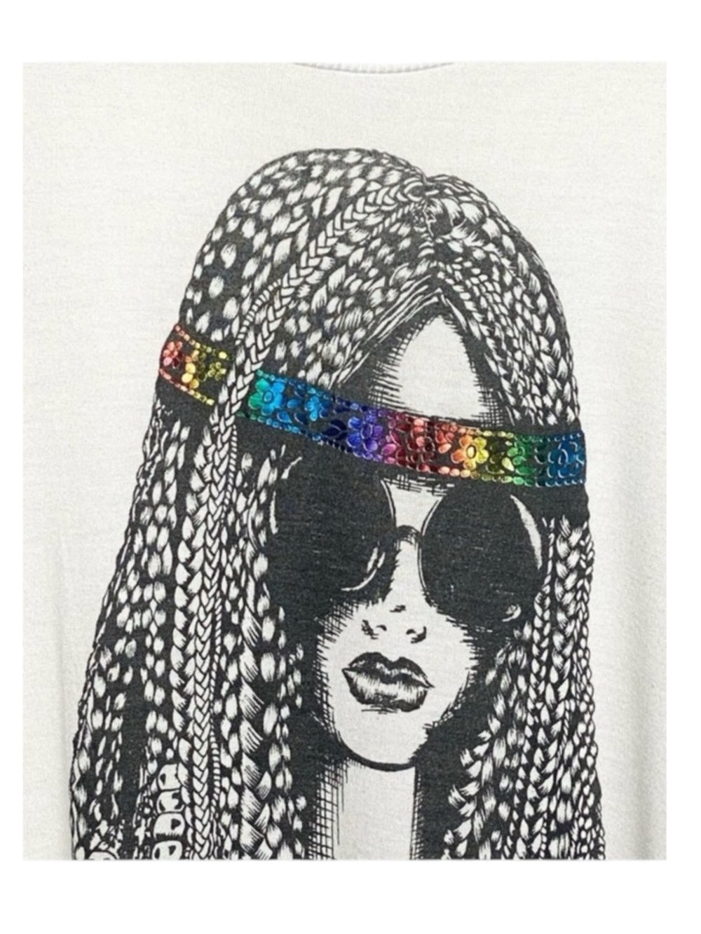VHTF: Lauren Moshi โ๏ธ๏ธ Tess Color Foil Hippie Girl Swing Tee T Shirt โ๏ธ๏ธ White M - Picture 4 of 16
